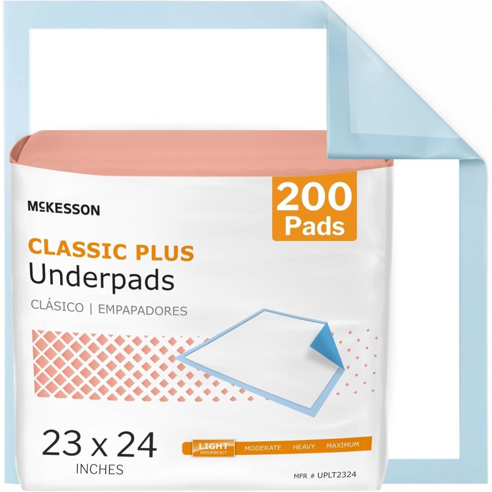 image:imageMcKesson Classic Underpads Incontinence Bed Pads 23 x 24 25 Count Light Absorbency Disposable Chux for Adults Elderly and Baby Pee Pads23x24 Inch Pack of 200