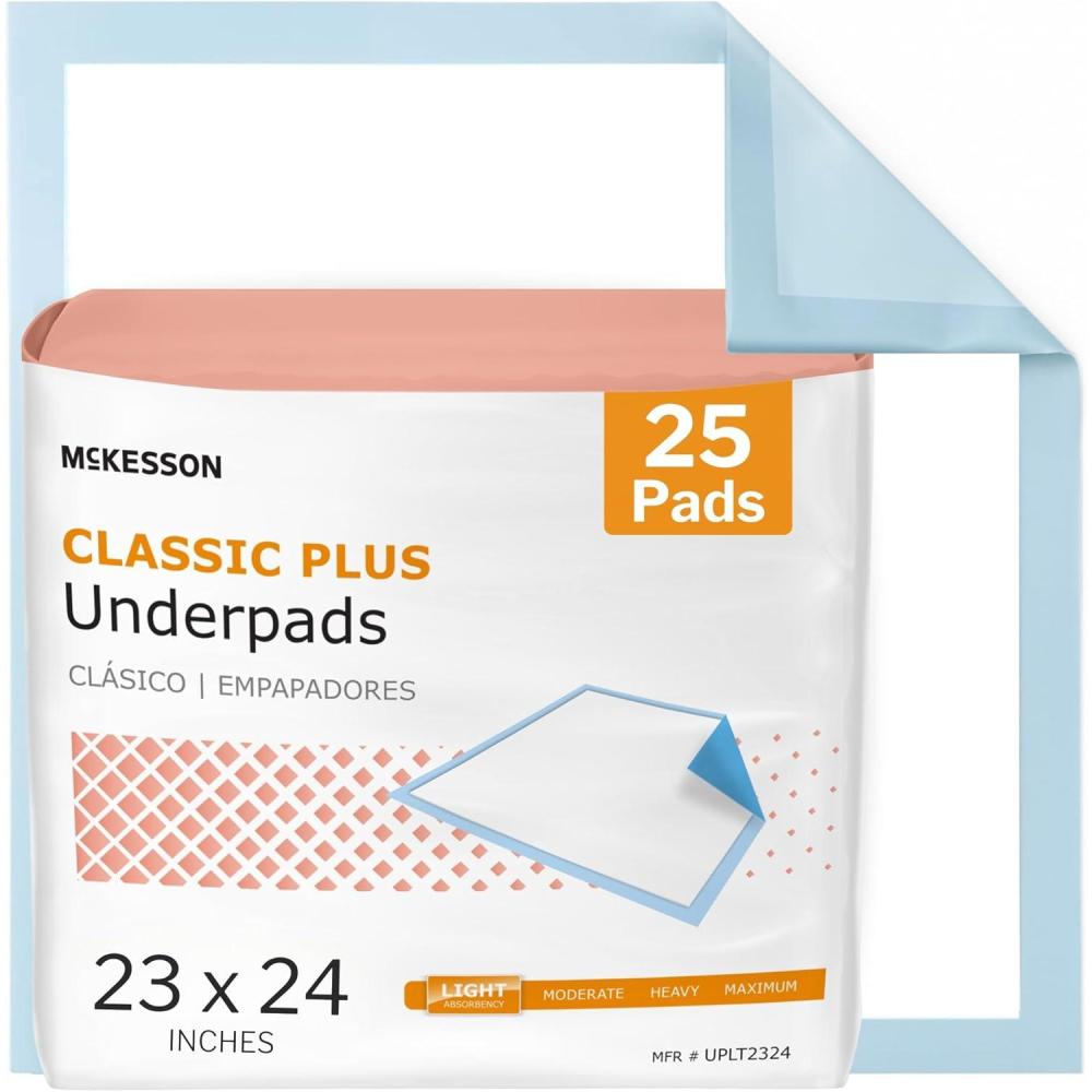 image:imageMcKesson Classic Underpads Incontinence Bed Pads 23 x 24 25 Count Light Absorbency Disposable Chux for Adults Elderly and Baby Pee Pads23x24 Inch Pack of 25