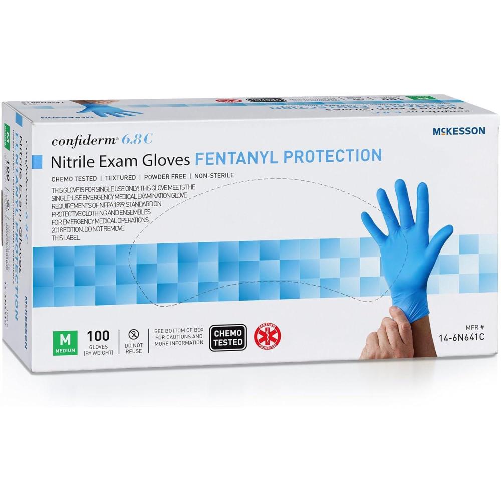 image:imageMcKesson Confiderm 68C Nitrile Exam Gloves Medium 100 Per Box Chemo Tested PowderFree Fully Textured Standard Cuff Ambidextrous Durable Medical Gloves for HighTactile Sensitivity
