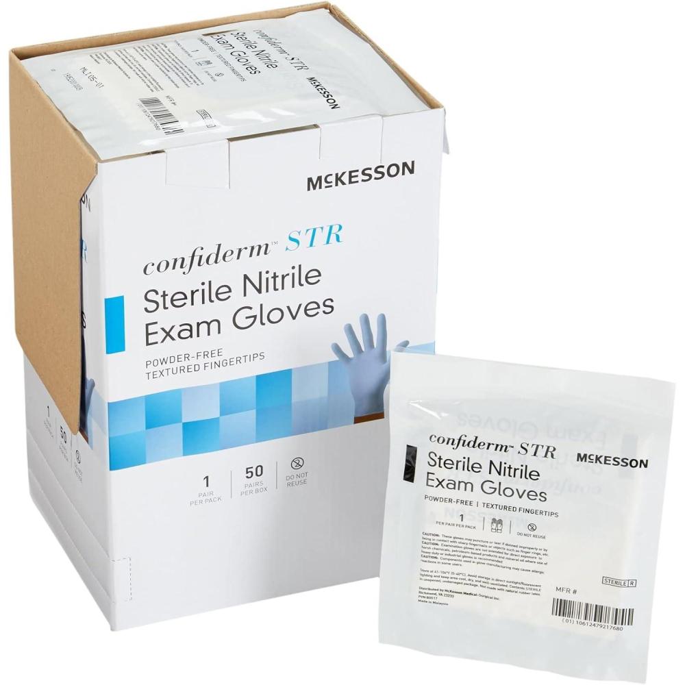 image:imageMcKesson Confiderm STR Disposable Sterile Pair Nitrile Exam Glove Standard Cuff Length