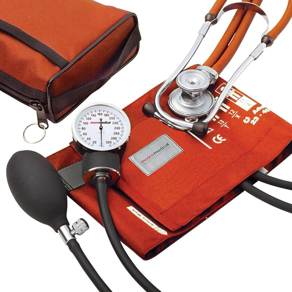 image:imageMcKesson EMS Aneroid Sphygmomanometer and Stethoscope Combo Kit Manual Blood Pressure GaugeCuff with Universal Cuff Orange Size 11 2340 cm 22 in Tube 1 Count