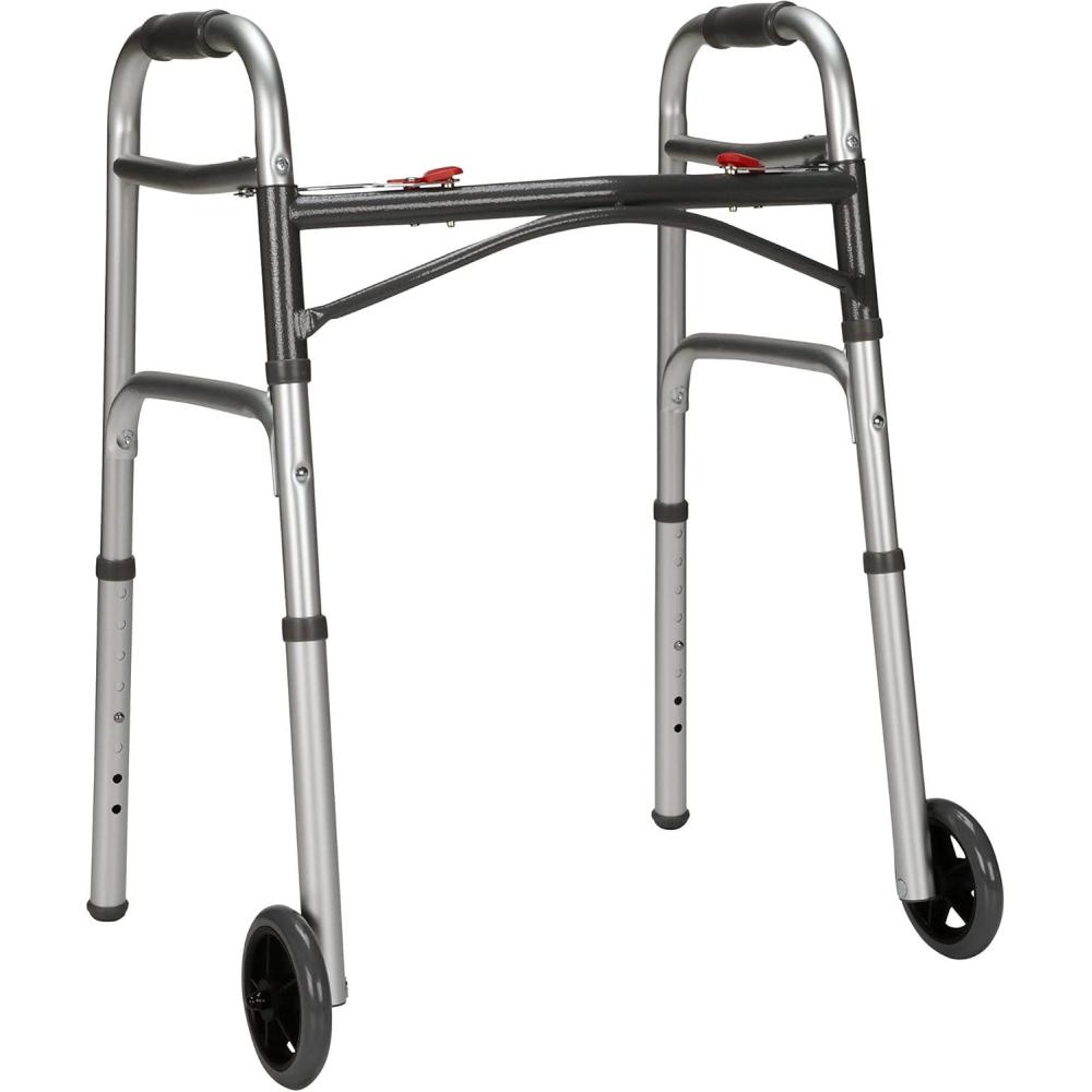 image:imageMcKesson Junior Folding Walkers with Wheels Aluminum 25 in to 32 14 in 350 lbs Weight Capacity 4 Count