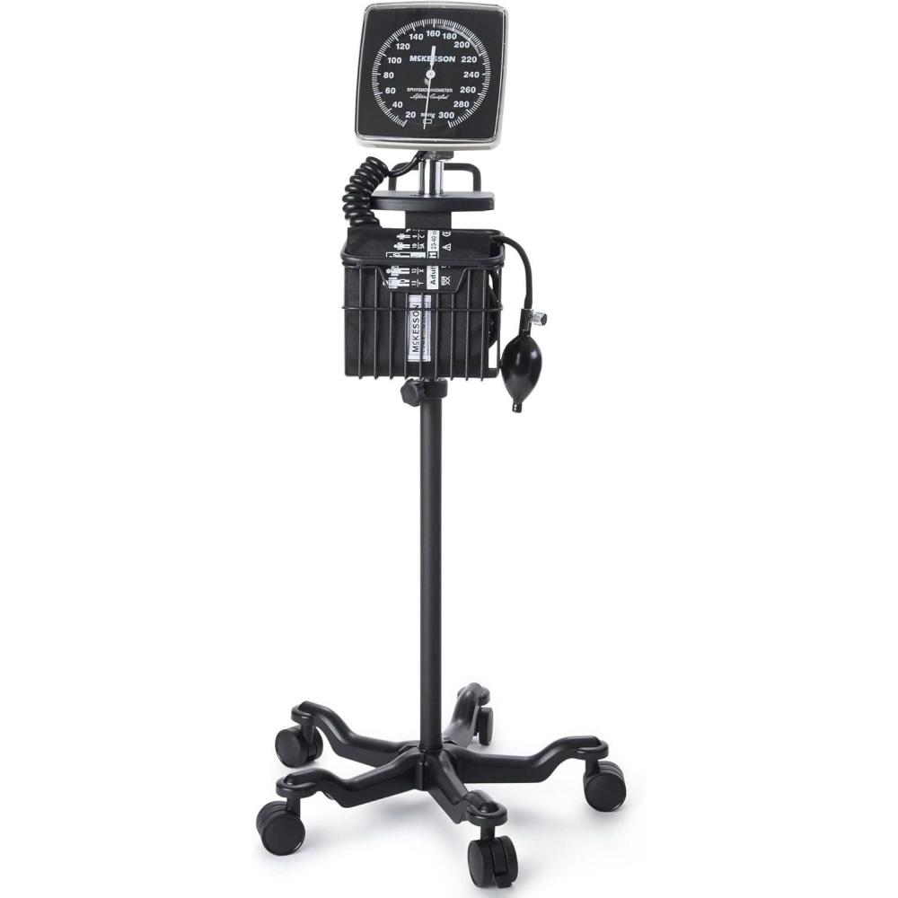 image:imageMcKesson LUMEON Aneroid Sphygmomanometer Mobile Unit for Adults Medium Arm Cuff Black 8 ft Coiled Tube 1927 cm Circumference 34 in 48 in Height 1 Count