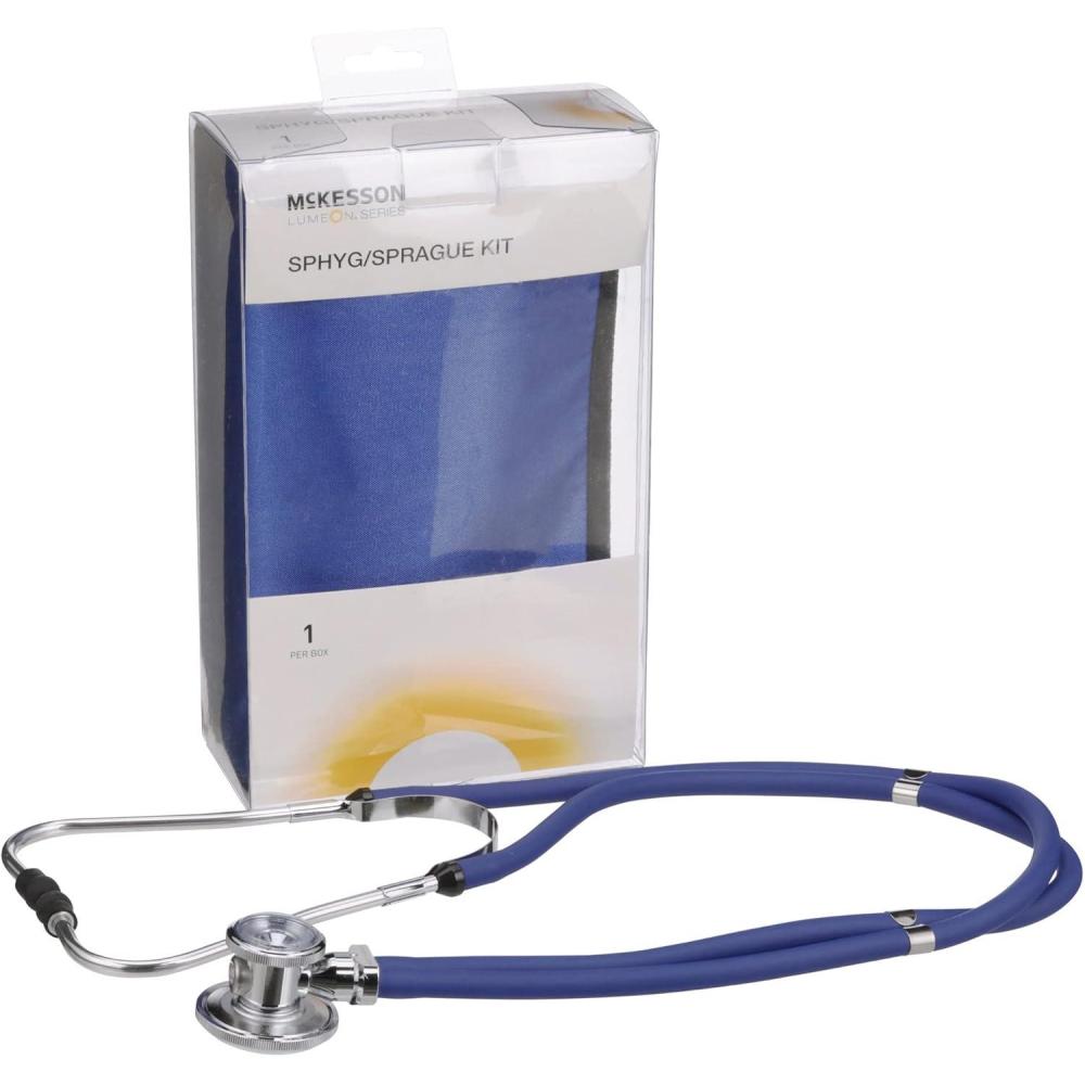 image:imageMcKesson LUMEON Aneroid Sphygmomanometer and Stethoscope Kit Pocket Blood Pressure GaugeCuff Sprague Stethoscope Blue Size 11 2340 cm 55 cm Tube 1 Count