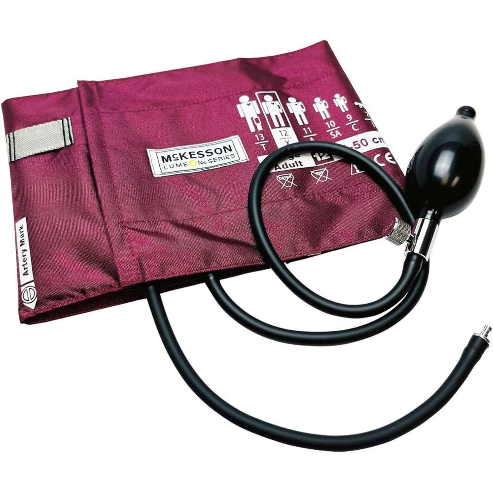 image:imageMcKesson LUMEON Replacement Blood Pressure Cuff with Bulb and Valve Nylon Cuff 2Tube Bladder Burgundy Adult Large Gauge Not Included 15 Count15 Count