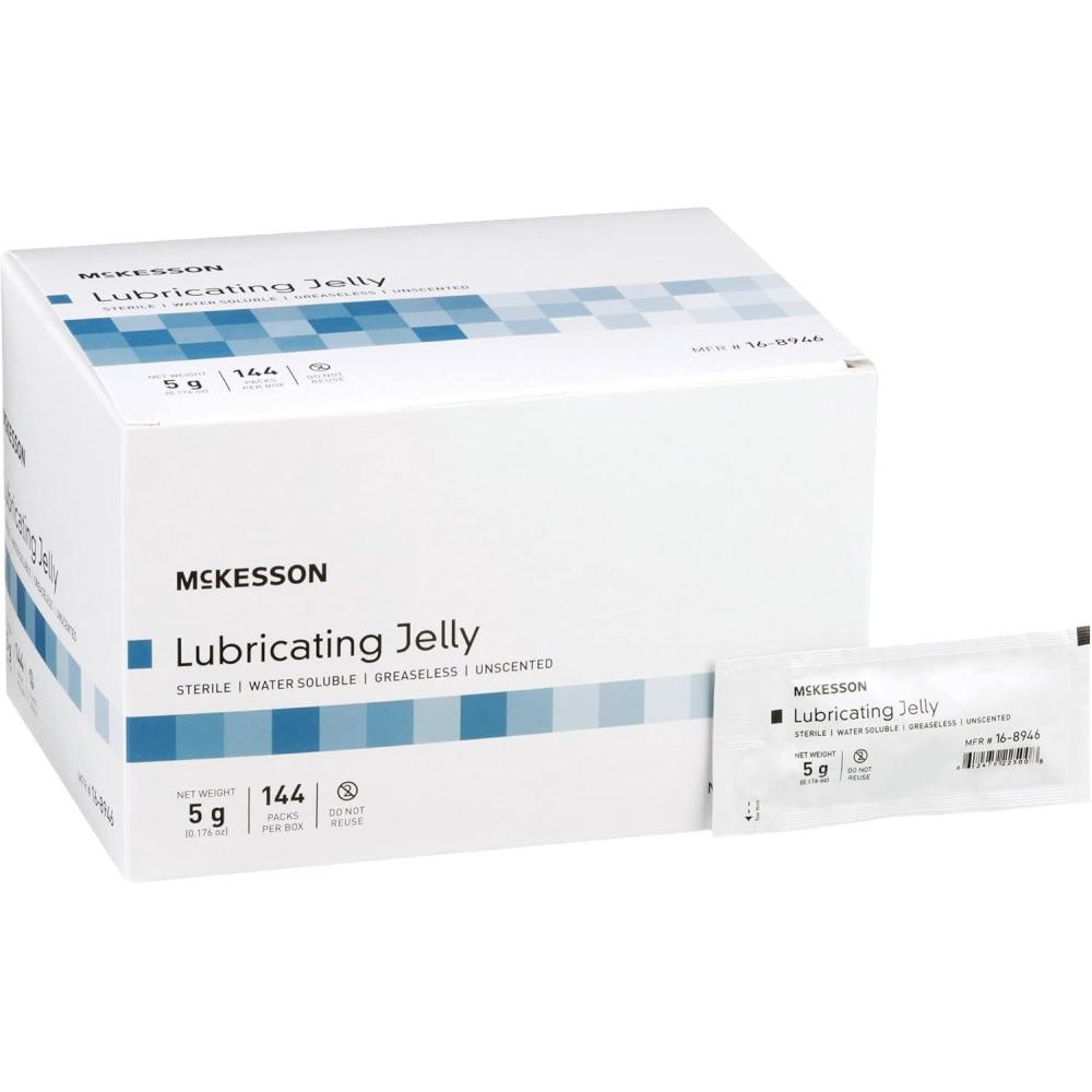 image:imageMcKesson Lubricating Jelly 5 g 144 Count Water Based NonSticky Lube Water Soluble Lubricant Gel  for Surgical Medical Personal  Sterile Individual Packets144 Count Pack of 1