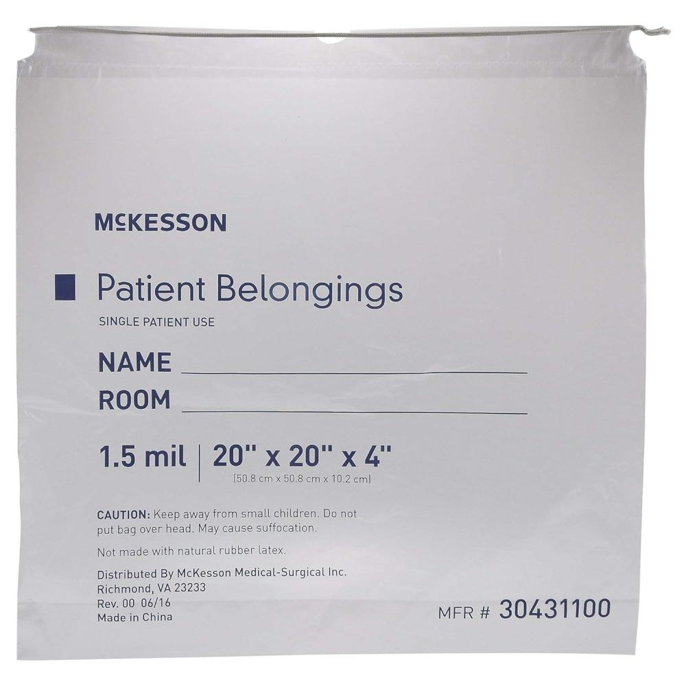 image:imageMcKesson Patient Belongings Bag with Drawstring Closure Clear 4 in x 20 in x 20 in 25 Count 10 Packs 250 Total