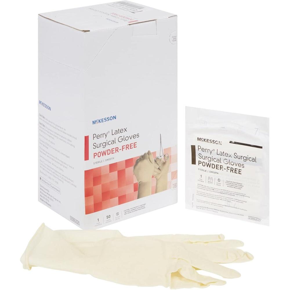 image:imageMcKesson Perry Performance Plus Disposable Sterile Pair Latex Surgical Glove Extended Cuff Length