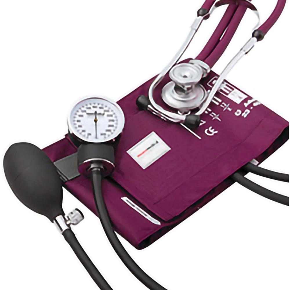 image:imageMcKesson Premium Aneroid Sphygmomanometer and Stethoscope Combo Kit Blood Pressure GaugeCuff Sprague Rappaport Stethoscope Magenta Size 11 2340 cm 22 in Tube 1 Count1 ct