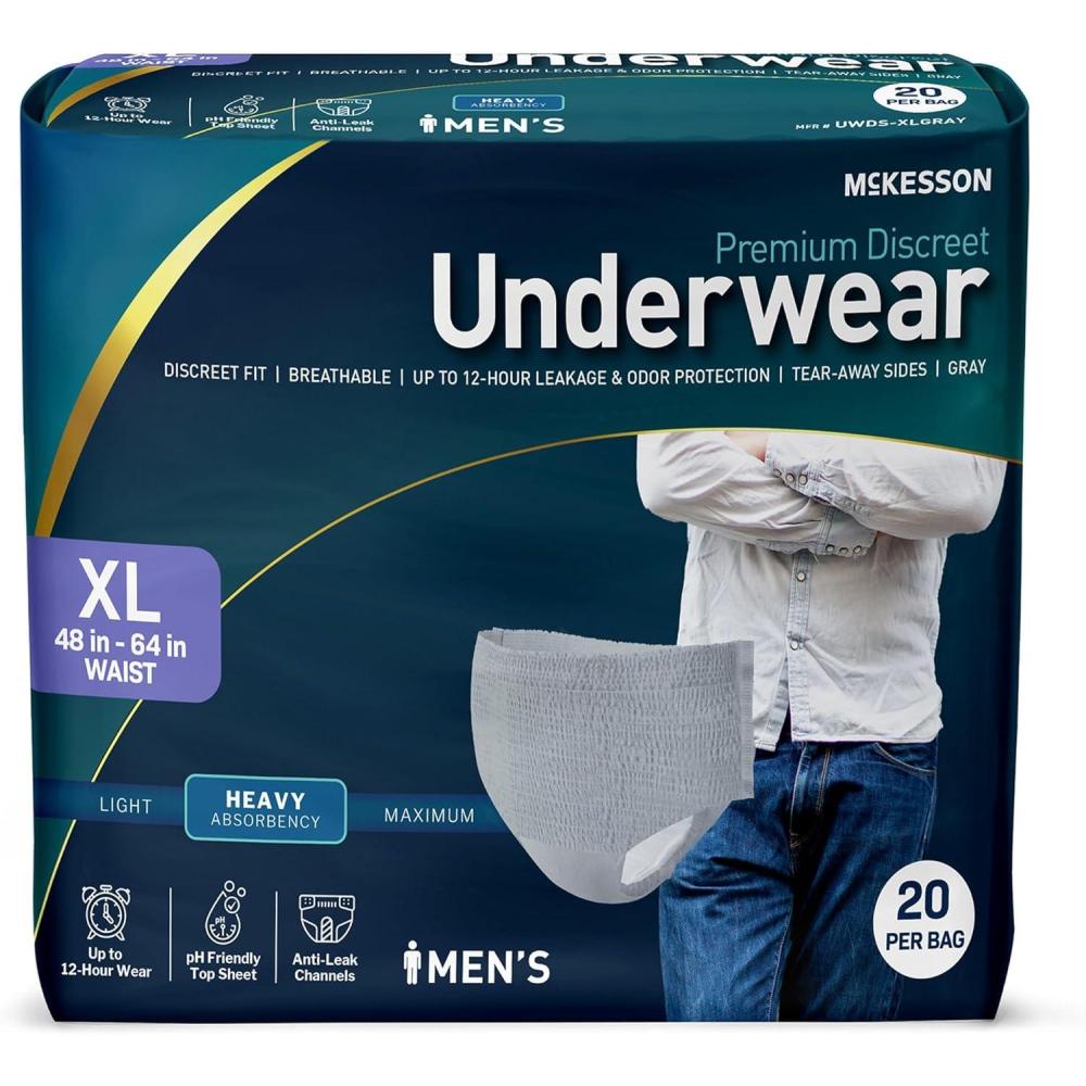 image:imageMcKesson Premium Discreet Underwear for Men 20 Adult Briefs  PullOn Disposable Incontinence Briefs Tear Away Seams Heavy Absorbency 12Hour Leak amp Odor Protection  SmallMedium 2840 inXLarge