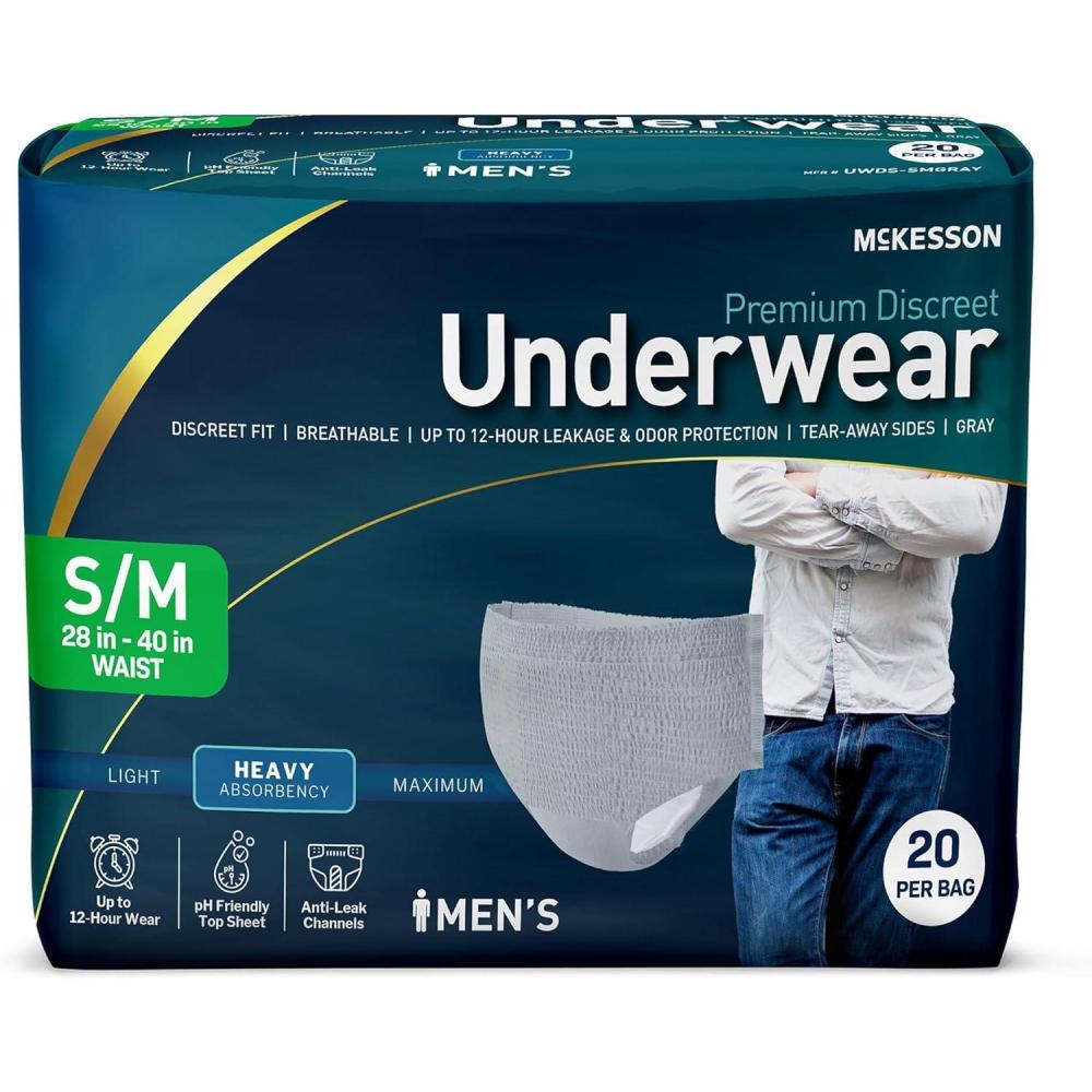 image:imageMcKesson Premium Discreet Underwear for Men 20 Adult Briefs  PullOn Disposable Incontinence Briefs Tear Away Seams Heavy Absorbency 12Hour Leak amp Odor Protection  SmallMedium 2840 inSmallMedium