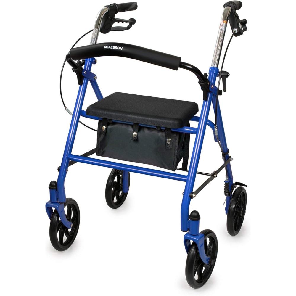 image:imageMcKesson Rollator Walker with Seat and Wheels Adjustment Knob Folding Storage Steel 300 lbs Weight Capacity Blue 1 CountBlue