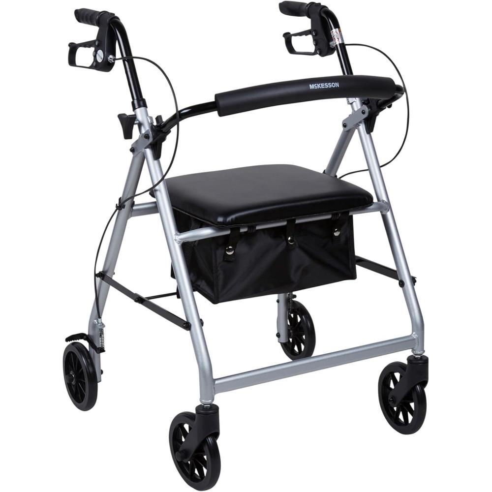 image:imageMcKesson Rollator Walker with Seat and Wheels Lightweight Aluminum 300 lbs Weight Capacity Green 1 CountSilver