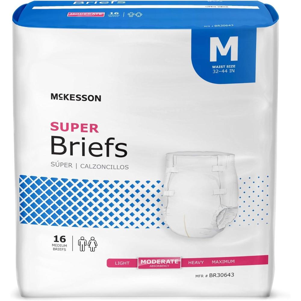 image:imageMcKesson Super Briefs 16 Count Size M 3244 in Incontinence Adult Diapers with Tabs Moderate Absorbency Unisex Disposable Elastic Leg Gathers and Contoured Fit for Men and Women