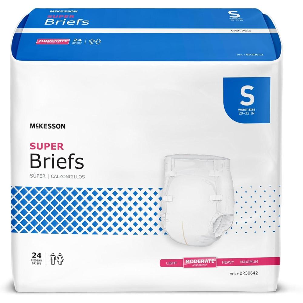 image:imageMcKesson Super Briefs 48 Count XXL 6370 in Incontinence Adult Diapers with Tabs Moderate Absorbency Unisex Disposable Elastic Leg Gathers and Contoured Fit for Men and WomenSmall