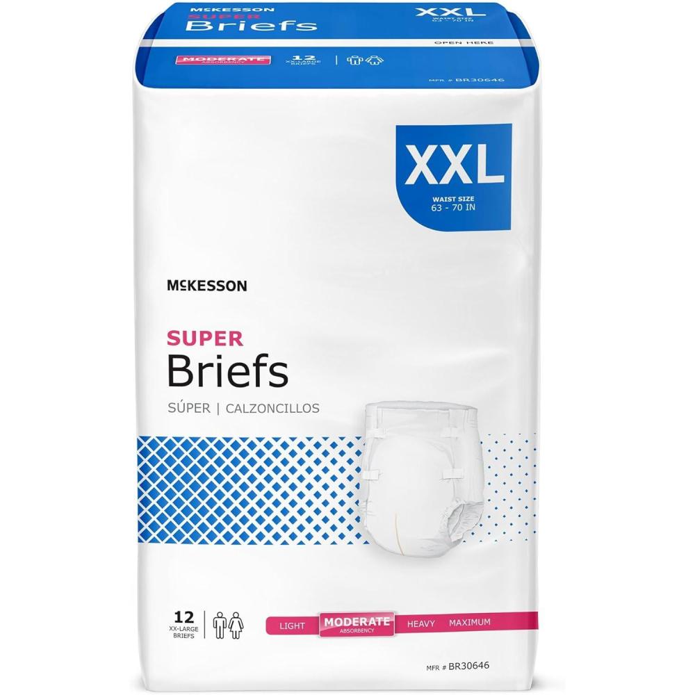 image:imageMcKesson Super Briefs 48 Count XXL 6370 in Incontinence Adult Diapers with Tabs Moderate Absorbency Unisex Disposable Elastic Leg Gathers and Contoured Fit for Men and Women2XLarge
