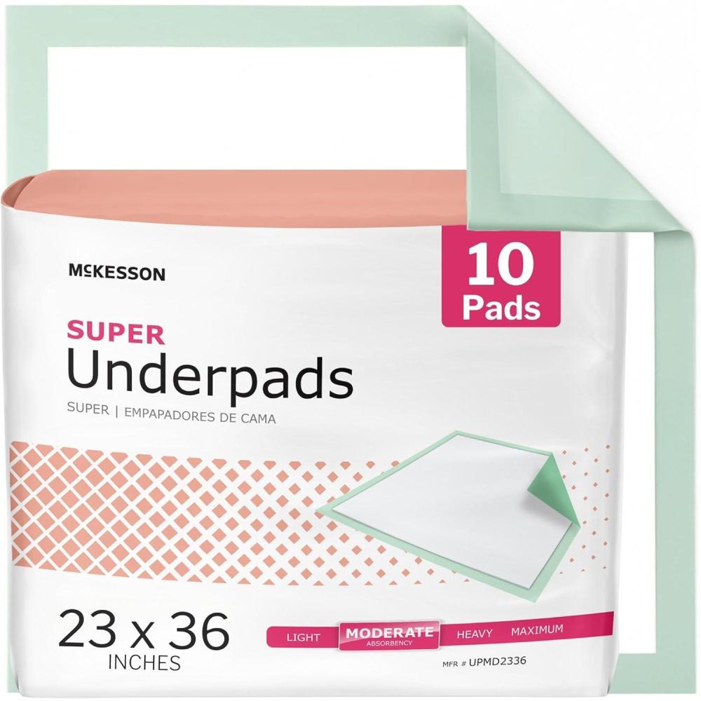 image:imageMcKesson Super Underpads Incontinence Bed Pads 23 x 36 10 Count Moderate Absorbency Disposable Chux Pads for Adults Elderly and Baby Pee Pads23 X 36 Inch Pack of 10