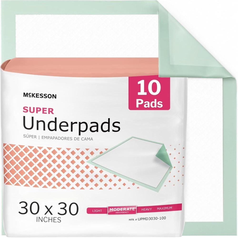 image:imageMcKesson Super Underpads Incontinence Bed Pads 30 x 30 10 Count Moderate Absorbency Disposable Chux Pads for Adults Elderly and Baby Pee Pads30x30 Inch Pack of 10