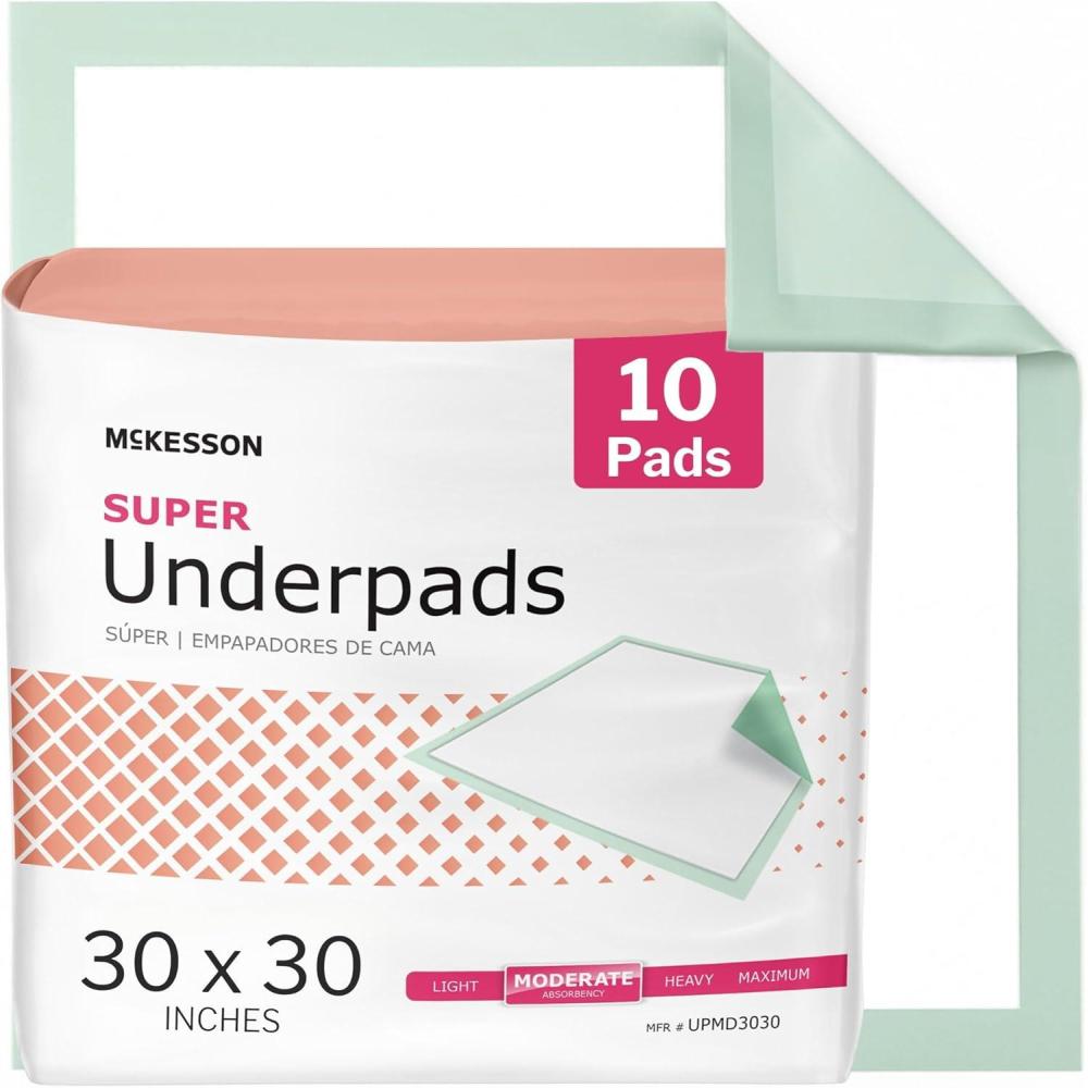 image:imageMcKesson Super Underpads Incontinence Bed Pads 30 x 30 600 Count Moderate Absorbency Disposable Chux Pads for Adults Elderly and Baby Pee Pads30 X 30 Inch 10 Count