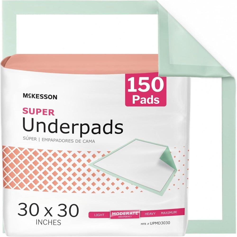 image:imageMcKesson Super Underpads Incontinence Bed Pads 30 x 30 600 Count Moderate Absorbency Disposable Chux Pads for Adults Elderly and Baby Pee Pads30x30 Inch Pack of 150