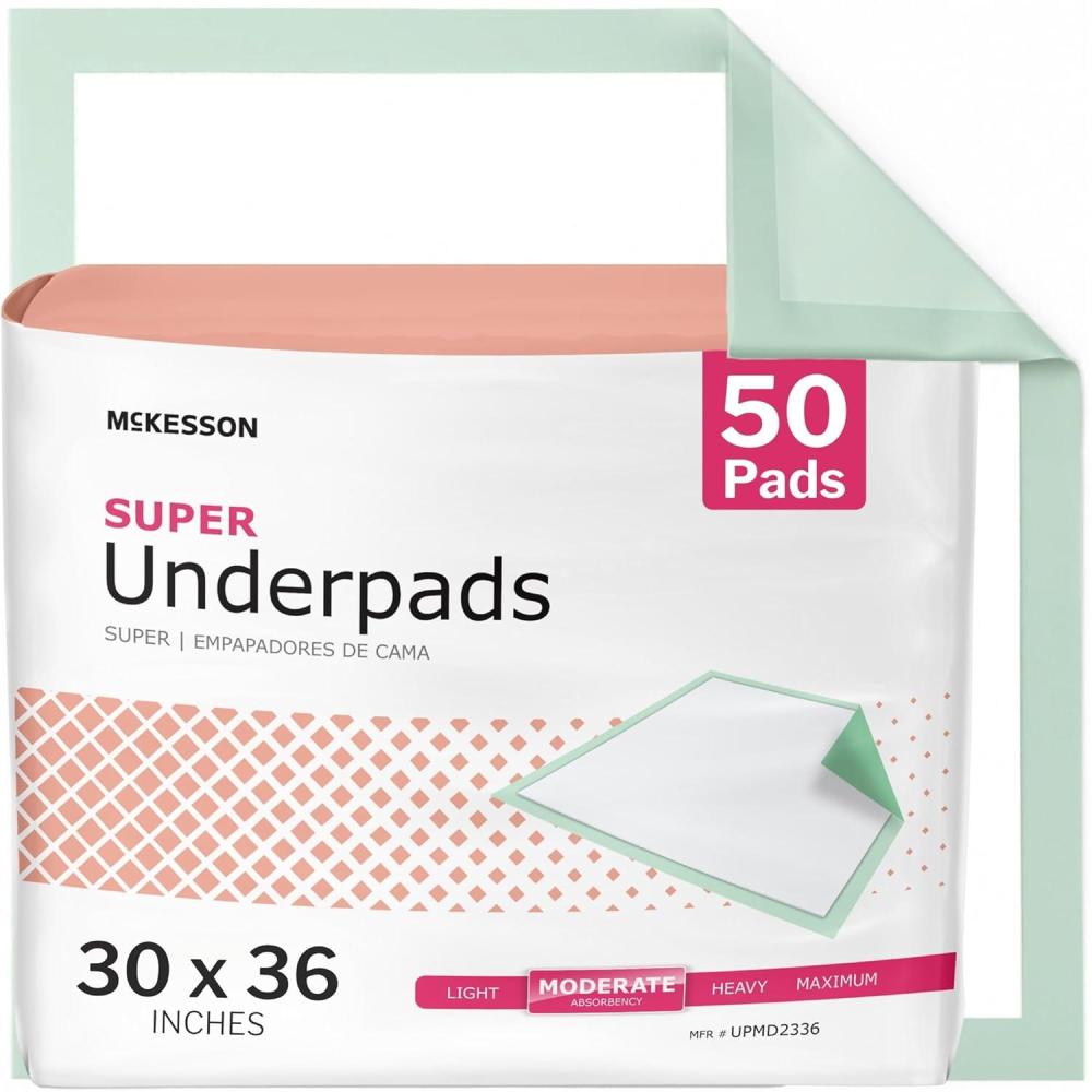 image:imageMcKesson Super Underpads Incontinence Bed Pads 30 x 36 100 Count Moderate Absorbency Disposable Chux Pads for Adults Elderly and Baby Pee Pads30 X 36 Inch Pack of 50
