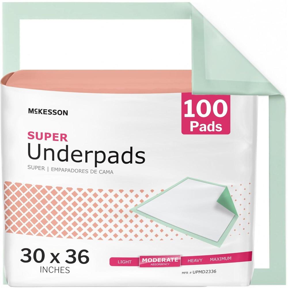 image:imageMcKesson Super Underpads Incontinence Bed Pads 30 x 36 100 Count Moderate Absorbency Disposable Chux Pads for Adults Elderly and Baby Pee Pads30 X 36 Inch Pack of 100