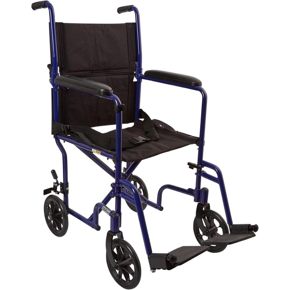 image:imageMcKesson Transport Wheelchair Lightweight Aluminum Blue Finish 300 lbs Weight Capacity 1 Count