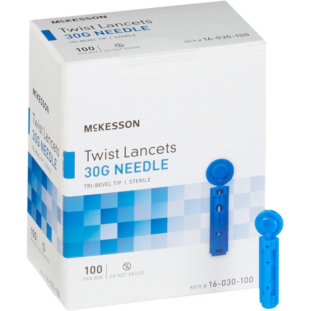 image:imageMcKesson Twist Lancets 30G Needle Ideal for Blood Testing Blue Lancets for Blood Surgar Testing 100 Count 50 Packs 5000 Total