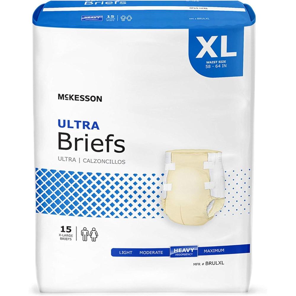 image:imageMcKesson Ultra Briefs 60 Count XL 5864 in Incontinence Adult Diapers with Tabs Heavy Absorbency Unisex Disposable Elastic Leg Gathers and Contoured Fit for Men and WomenXLarge