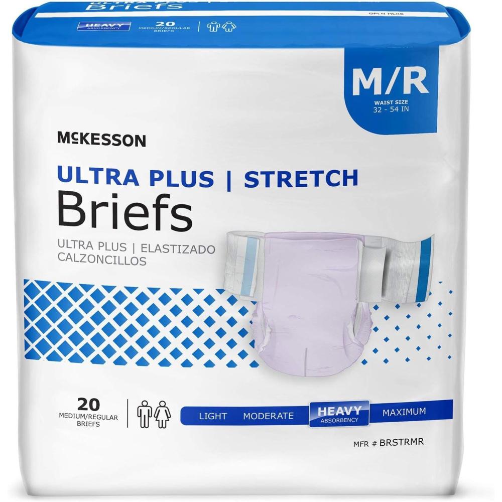 image:imageMcKesson Ultra Plus Stretch Briefs 20 Count MR 3254 in Incontinence Adult Diapers Heavy Absorbency Unisex Disposable Elastic Leg Gathers and Contoured Fit for Men and WomenMedium 20 Count