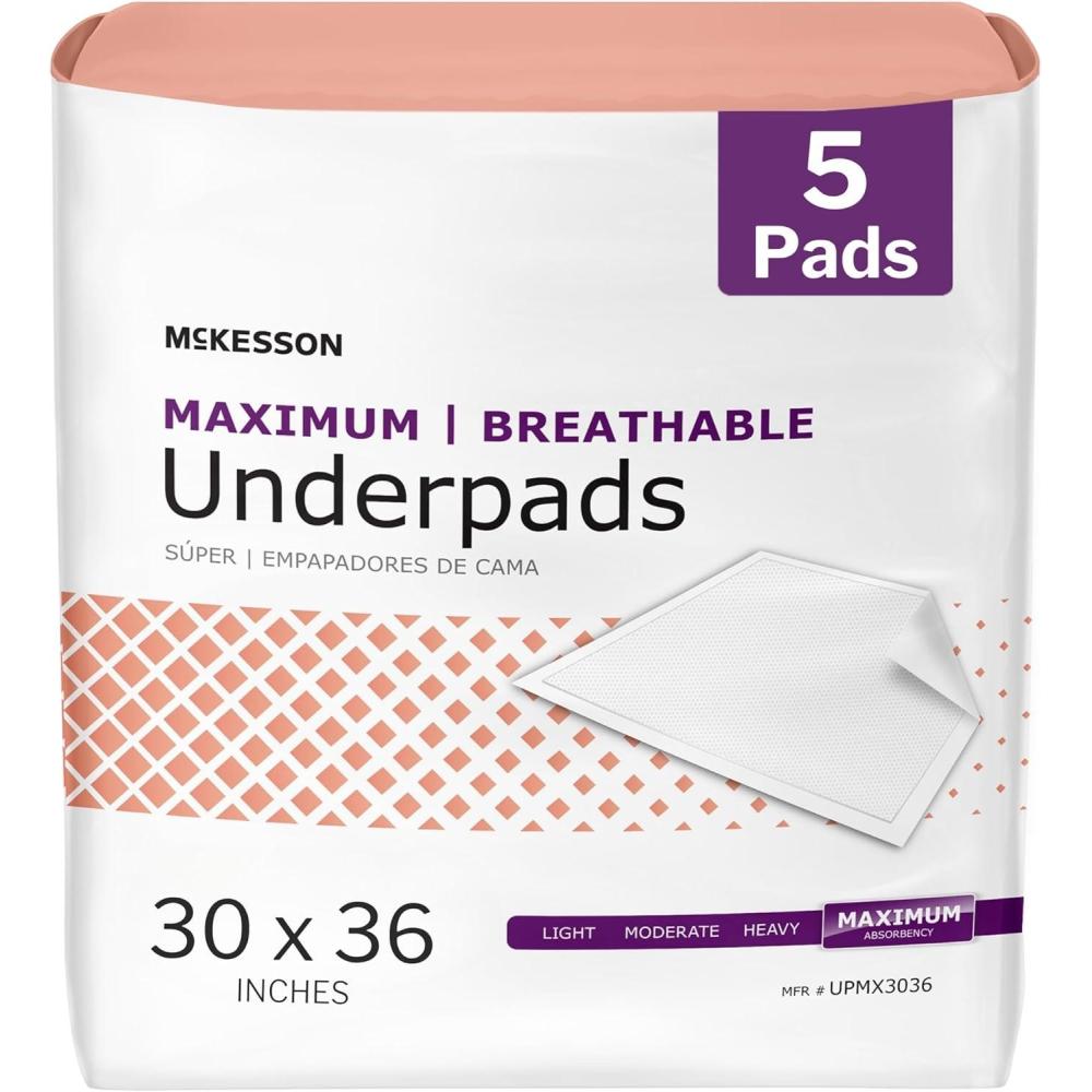 image:imageMcKesson Underpads Disposable Bed Pads 30 x 36 5 Count Maximum Absorbency Maximum Breathable Incontinence Chux for Adults Elderly and Baby Pee Pads