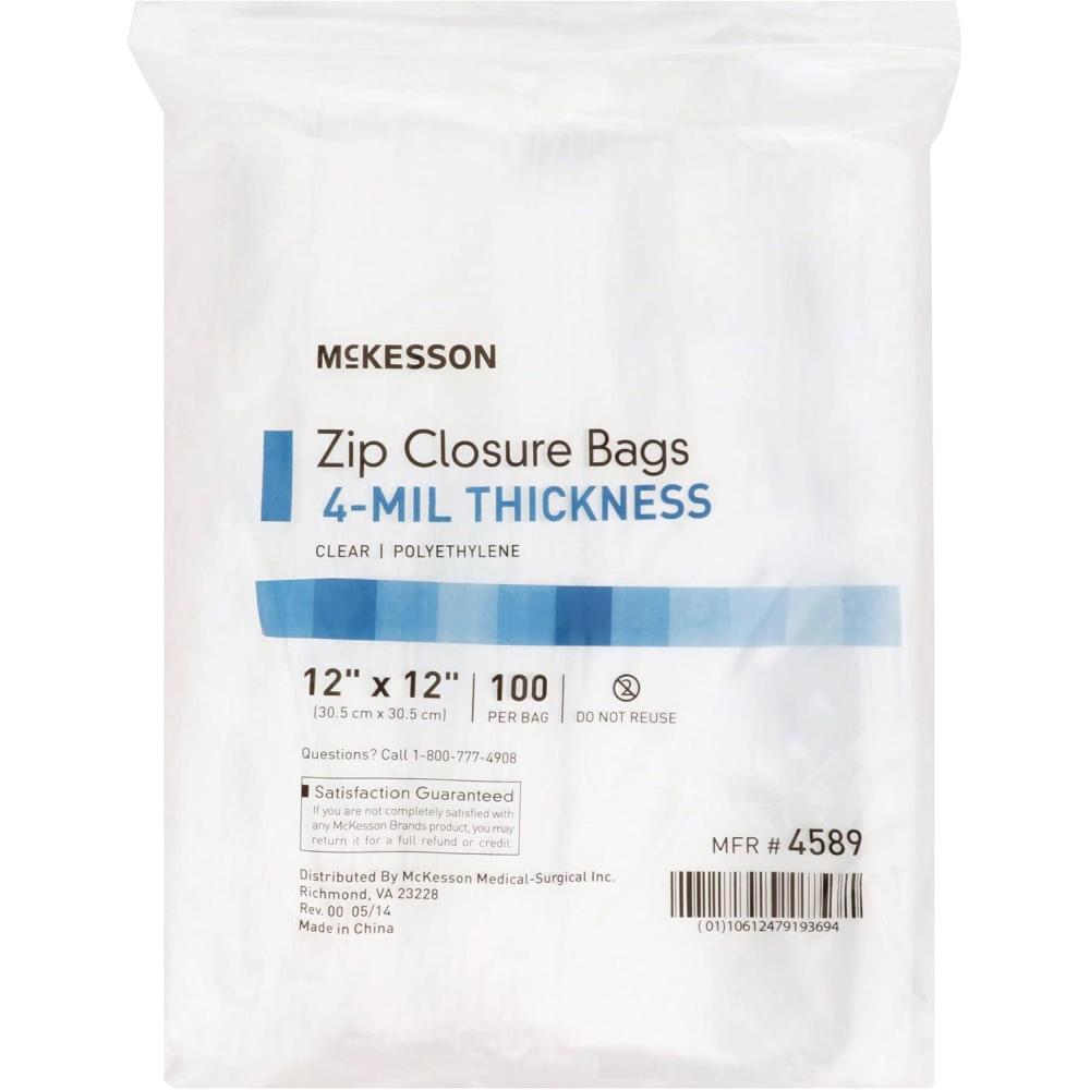image:imageMcKesson Zip Closure Bags 4 mil Thickness Polyethylene Reclosable Clear 12 in x 12 in 100 Count 1 Pack