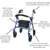McKesson Rollator Walker with Seat and Wheels – Adjustment Knob, Folding Storage, Steel, 300 lbs Weight Capacity – Blue, 1 Count(Blue)
