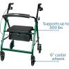 McKesson Rollator Walker with Seat and Wheels, Lightweight, Aluminum, 300 lbs Weight Capacity, Green, 1 Count(Green)