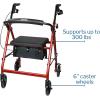 McKesson Rollator Walker with Seat and Wheels, Lightweight, Aluminum, 300 lbs Weight Capacity, Green, 1 Count(Red)
