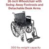 McKesson Wheelchair, Swing Away Foot Leg Rest, Desk Length Arms, 18 in Seat, 300 lbs Weight Capacity, 1 Count