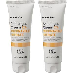 McKesson Antifungal Cream, 2% Miconazole Nitrate – Relieves Itching, Burning, Cracking from Jock Itch, Ringworm and Athlete Foot – 4 oz., 2 Count