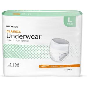 McKesson Classic Adult Incontinence Underwear, Light Absorbency, 58-68 in. Unisex Bladder Leak Protection, Pull-On Style with Tear-Away Sides, Postpartum and Incontinence Support (Large, 18, Count)(Large)