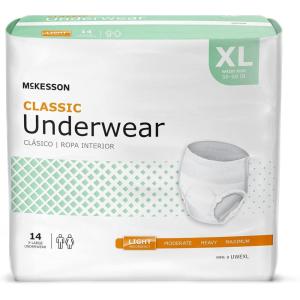 McKesson Classic Adult Incontinence Underwear, Light Absorbency, 58-68 in. Unisex Bladder Leak Protection, Pull-On Style with Tear-Away Sides, Postpartum and Incontinence Support (Large, 18, Count)(X-Large)