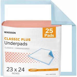 McKesson Classic Underpads, Incontinence Bed Pads 23″ x 24″ [25 Count], Light Absorbency, Disposable Chux for Adults, Elderly, and Baby, Pee Pads(23×24 Inch (Pack of 25))