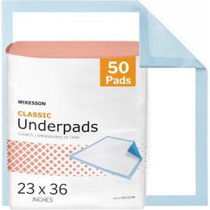McKesson Classic Underpads, Incontinence Bed Pads 23″ x 36″ [150 Count], Light Absorbency, Disposable Chux Pads for Adults, Elderly, and Baby, Pee Pads(50 Count)