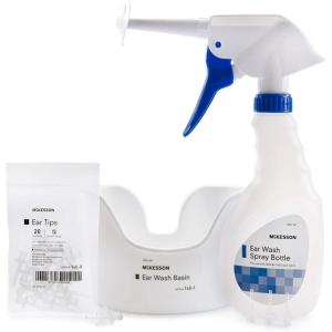 McKesson Ear Wash System Kit – Includes Spray Bottle, Rigid Tube, Ear Wash Basin, and Ear Tips – Blue and White, 16 oz Bottle, 1 Count, 1 Pack