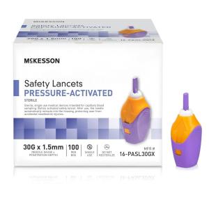 McKesson Lancets for Diabetes Testing [100 Count] Lancing Device for Blood and Glucose Test, 26G x 1.8 mm, Pressure-Activated, Sterile, Single Use(30 Gauge (100 ct))