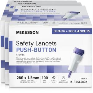McKesson Lancets for Diabetes Testing [100 Count] Lancing Device for Blood and Glucose Test, 28G x 1.5 mm, Push Button Activation, Sterile, Single Use(300 Count)