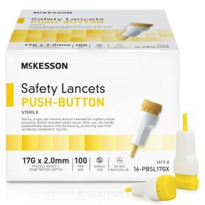 McKesson Lancets for Diabetes Testing [2000 Count] Lancing Device for Blood and Glucose Test, 17G x 2.0 mm, Push Button Activation, Sterile, Single Use(100 Count)