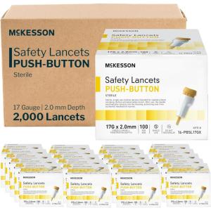 McKesson Lancets for Diabetes Testing [2000 Count] Lancing Device for Blood and Glucose Test, 17G x 2.0 mm, Push Button Activation, Sterile, Single Use(2000 Count)