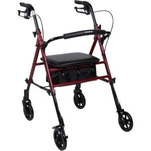 McKesson Lightweight Rollator – Walker with Wheels, Seat, Storage – Adjustable Height, 1 Count