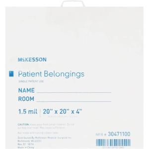 McKesson Patient Belongings Bag – Rigid Handle, Snap Closure, Polyethylene, White – 1.5 mil, 20 in x 20 in x 4 in, 250 Count