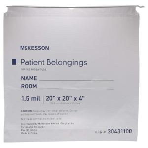McKesson Patient Belongings Bag with Drawstring Closure, Clear, 4 in x 20 in x 20 in, 25 Count, 10 Packs, 250 Total