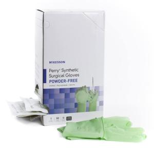 McKesson Perry Synthetic Surgical Gloves [200 Pairs] Sterile, Polyisoprene, Disposable, Powder-Free, Professional Medical and Healthcare, Chemo Tested, Size 8.5, Green(Size 7 50 ct)